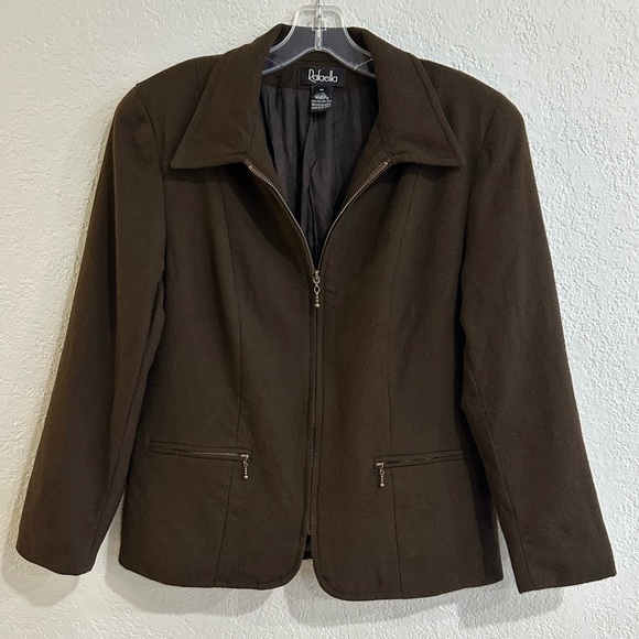 Rafaella 100%Wool Zip-Up Jacket Blazer Brown Size 10 - Picture 7 of 16